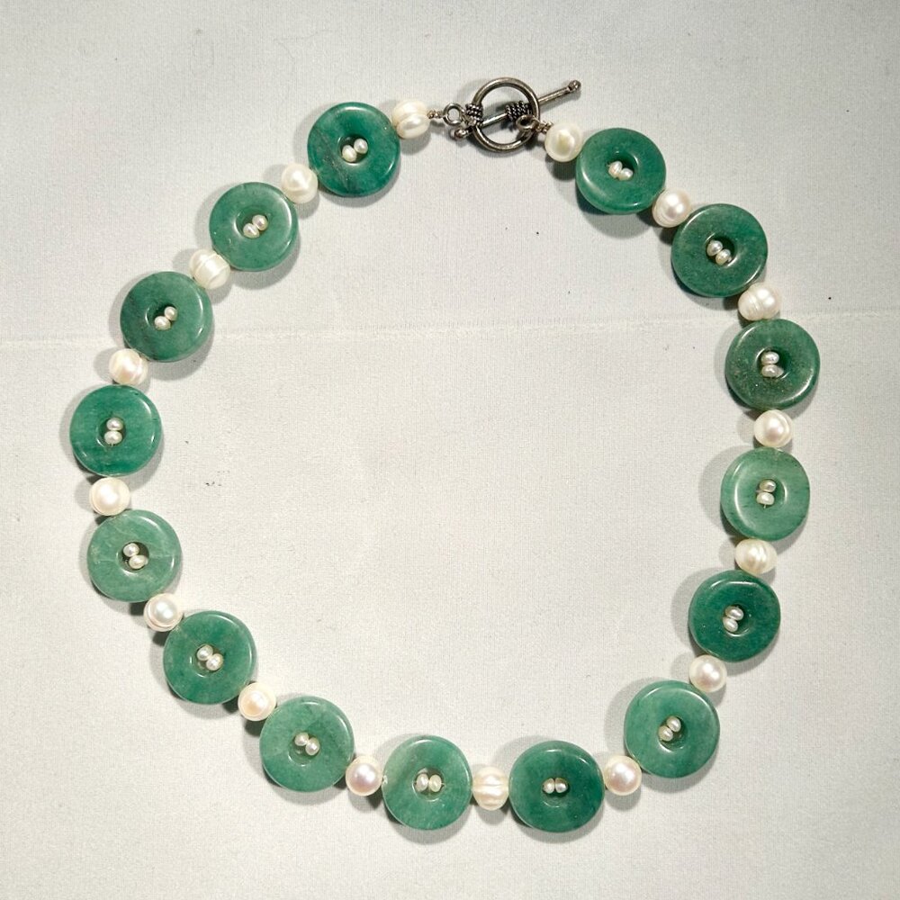 Jade and Freshwater Pearl Statement Necklace Choker Good Luck